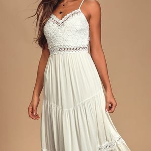 Lulus Jamille White Crocheted Lace Backless Maxi